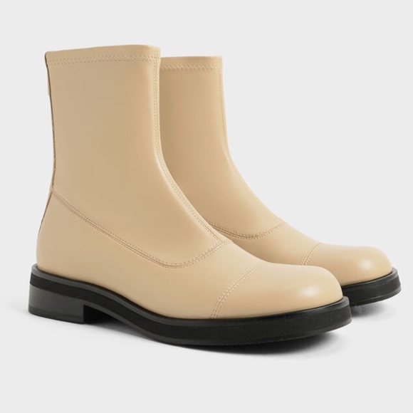 Charles & Keith Round Toe Zip-Up Ankle Boots Sand Size 6/EU36 - Picture 1 of 13